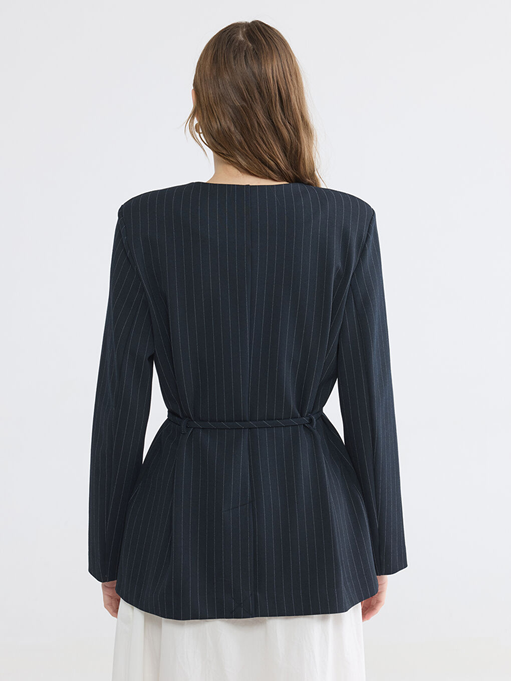 Lacivert Çizgili Kadın Blazer Ceket-3