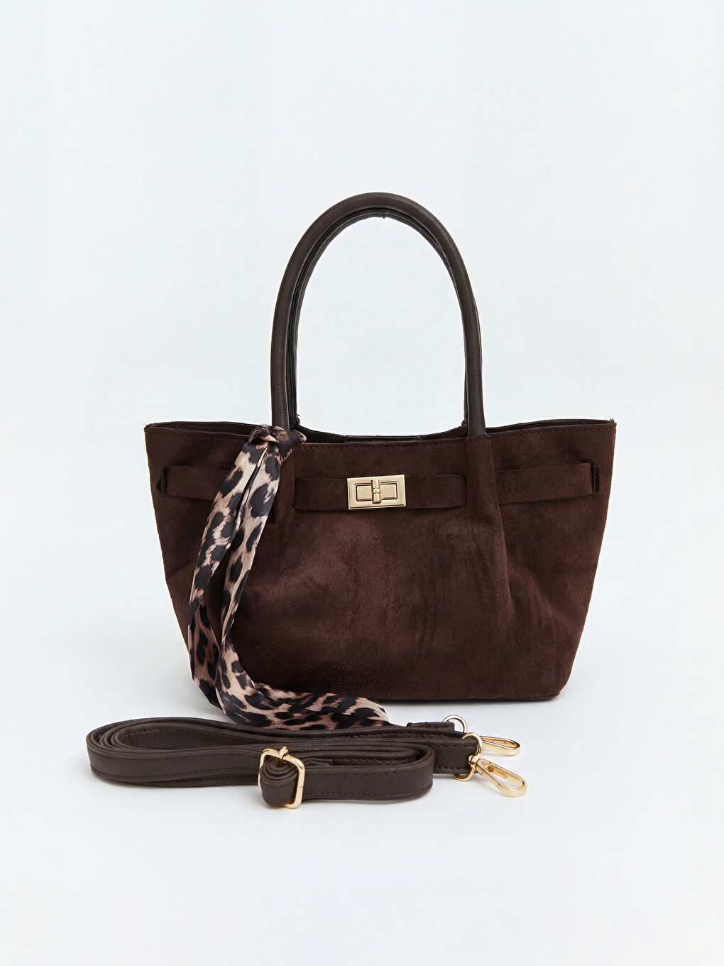 Kahverengi Süet Görünümlü Kadın Omuz Çantası-1