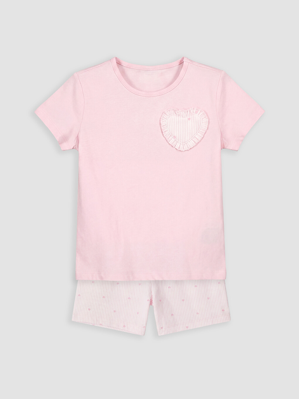 Pembe Bisiklet Yaka Kız Çocuk Şortlu Pijama Takımı