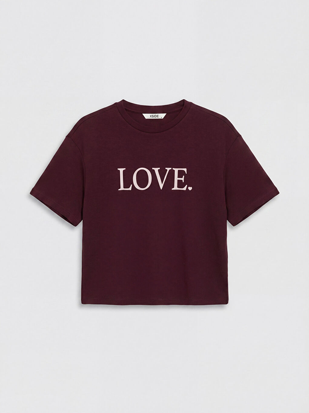 Bordo Bisiklet Yaka Baskılı Kadın Tişört