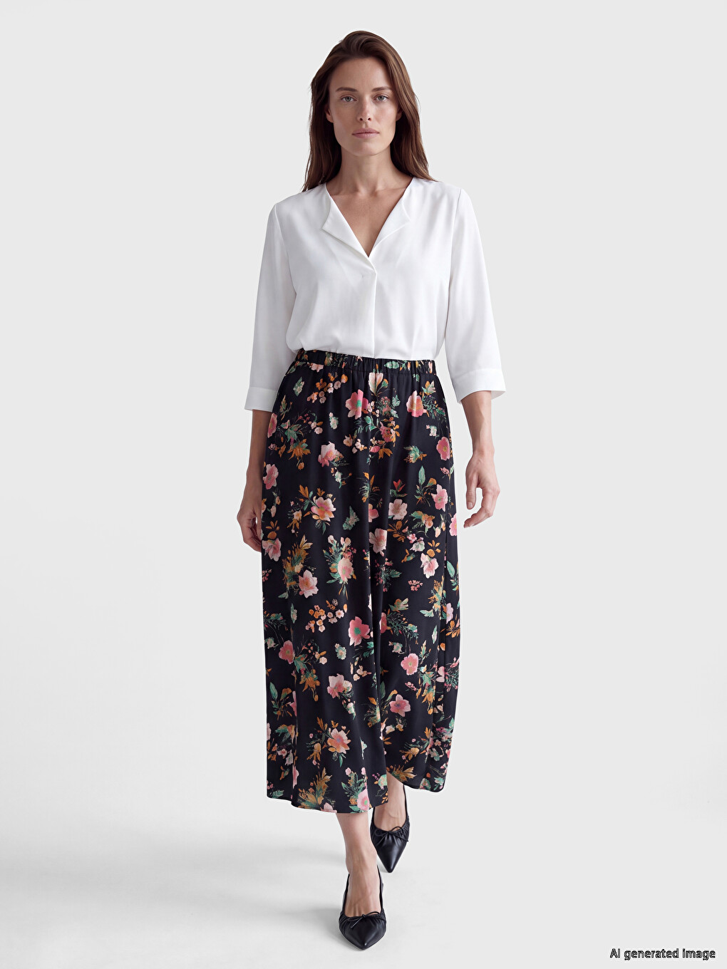 Elastic Waist Floral Flared Skirt