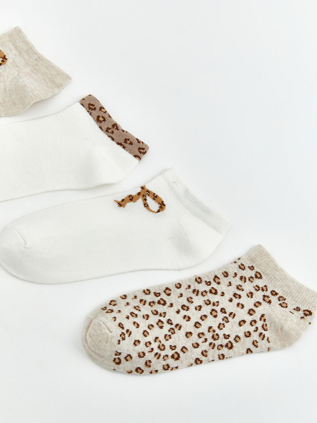 Ekru Desenli Kız Çocuk Patik Çorap 5'li-1