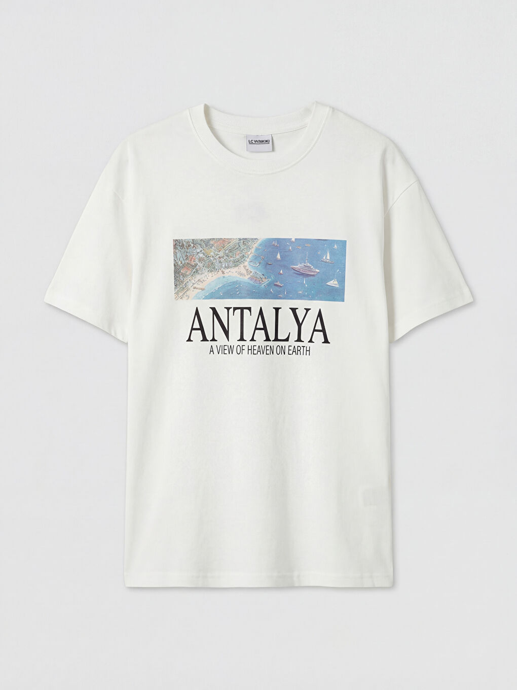 Ekru Bisiklet Yaka Antalya Baskılı Erkek Çocuk Tişört