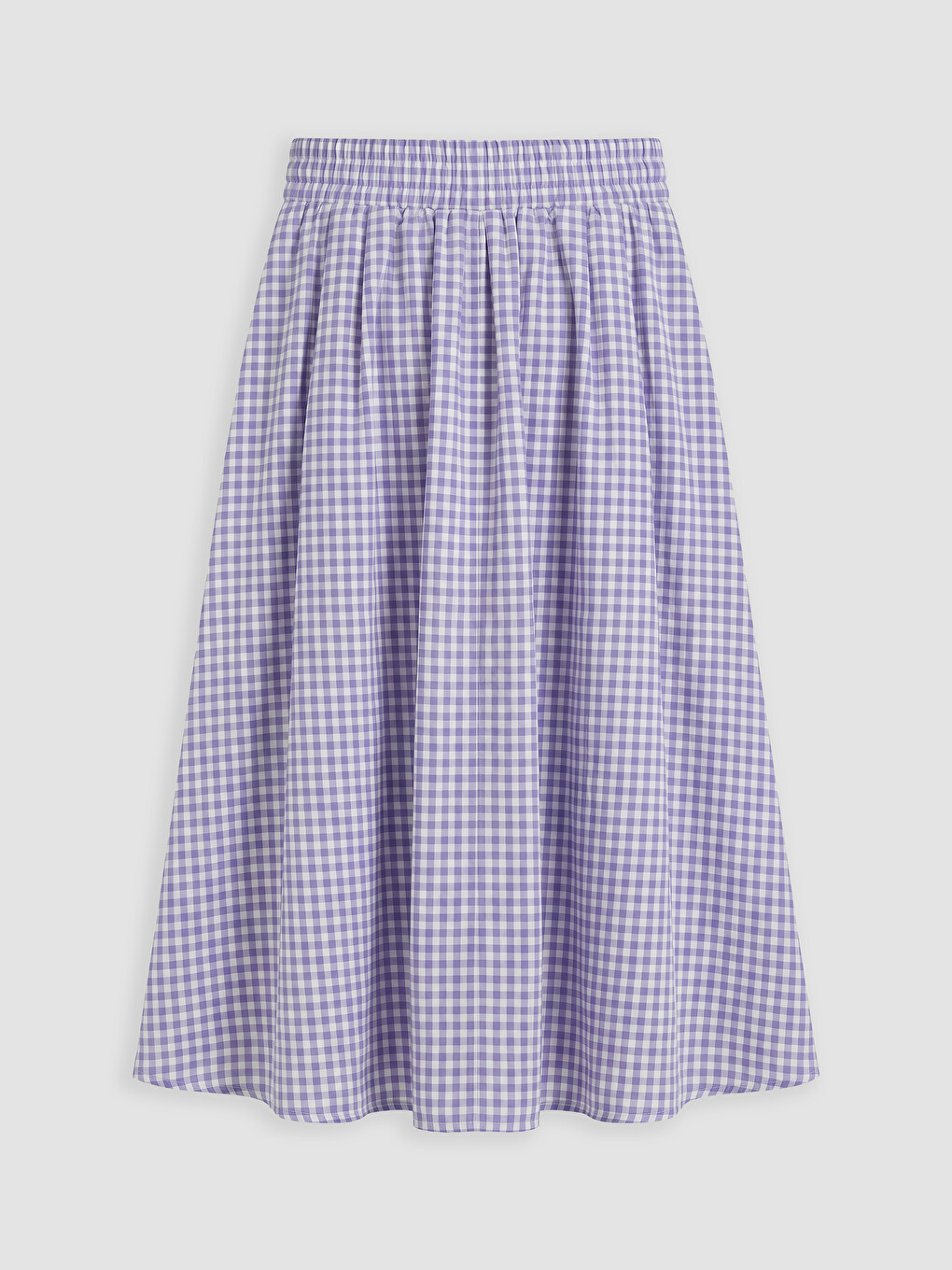 Mavi Beli Lastikli Ekose Poplin Kloş Etek-1