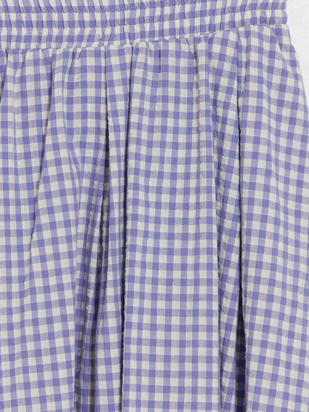 Mavi Beli Lastikli Ekose Poplin Kloş Etek-2