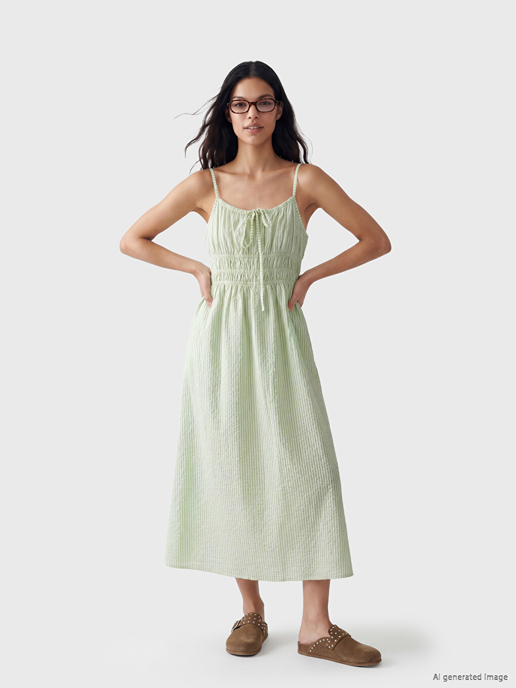 Strappy Striped Fitted Waist Dress-1