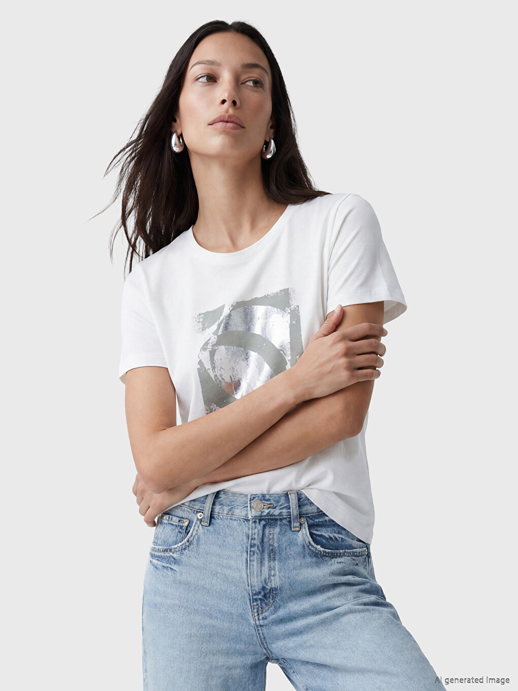 T-shirt à col rond imprimé femme