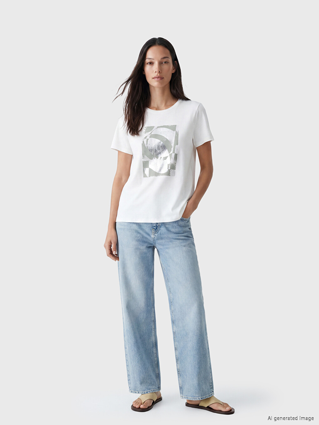 T-shirt à col rond imprimé femme-1