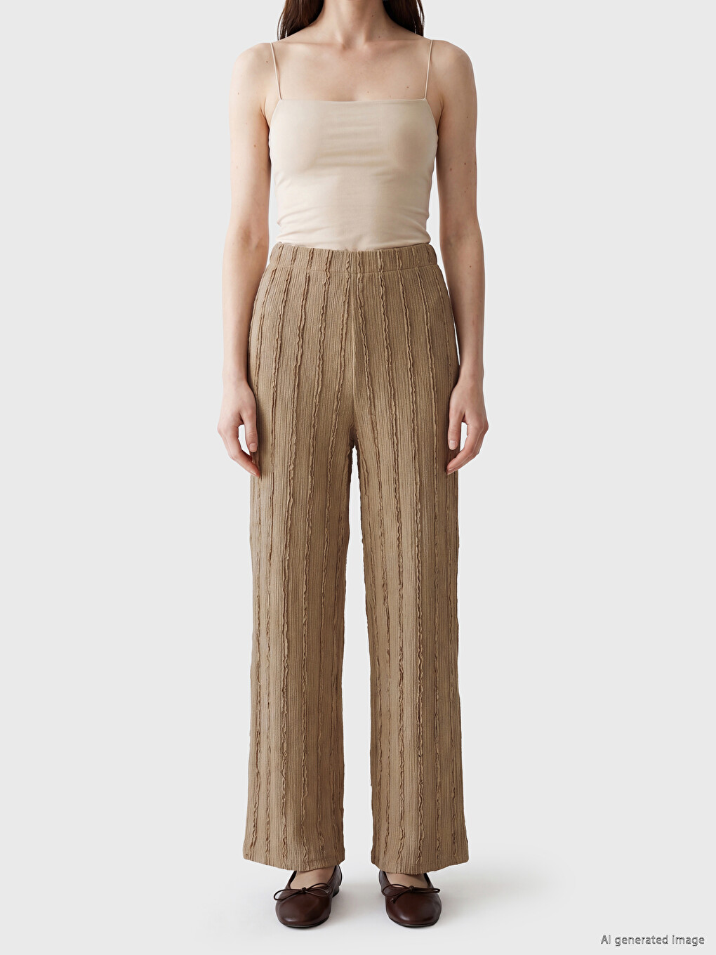Elastic Waist Textured Women's Trousers-1