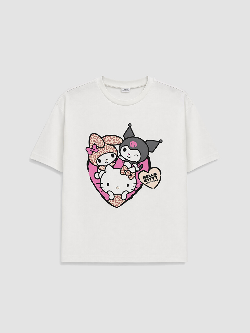 Crew Neck Hello Kitty Printed Girls' T-shirt