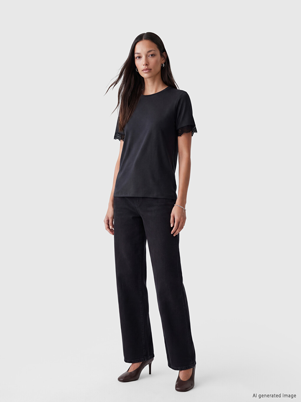 Lace Detailed Modal Blend Women's T-Shirt-1