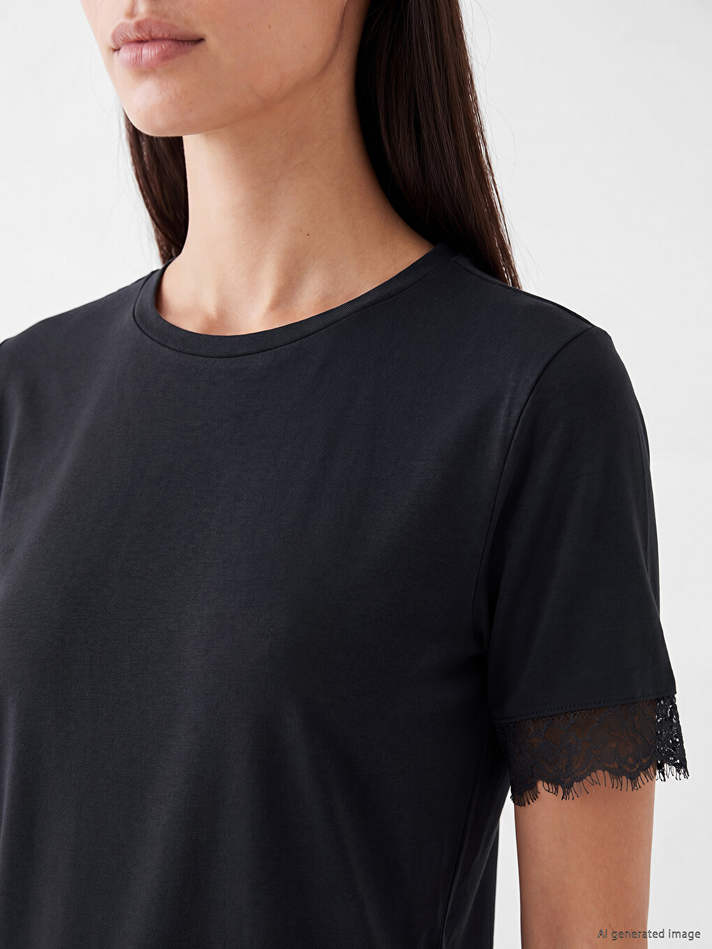 Lace Detailed Modal Blend Women's T-Shirt-2