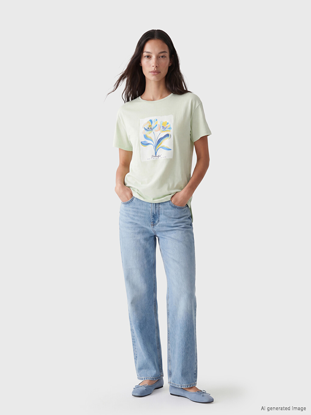 Flower Printed 100% Cotton Women's T-Shirt-1