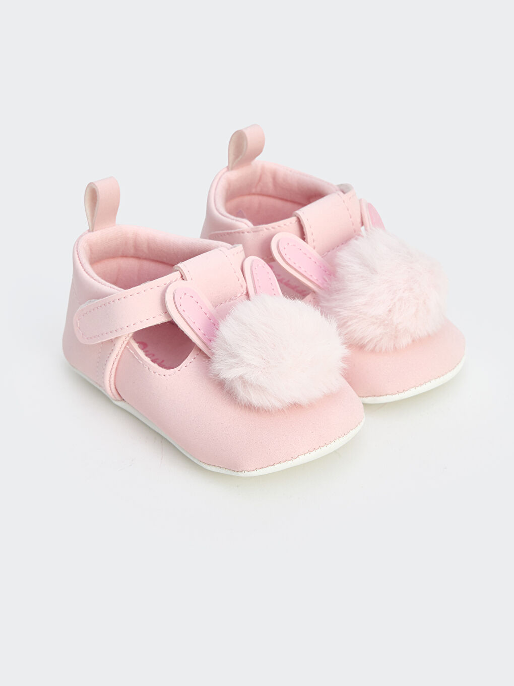 Pembe Pelüş Ponponlu Kız Bebek Yürüme Öncesi Ayakkabı