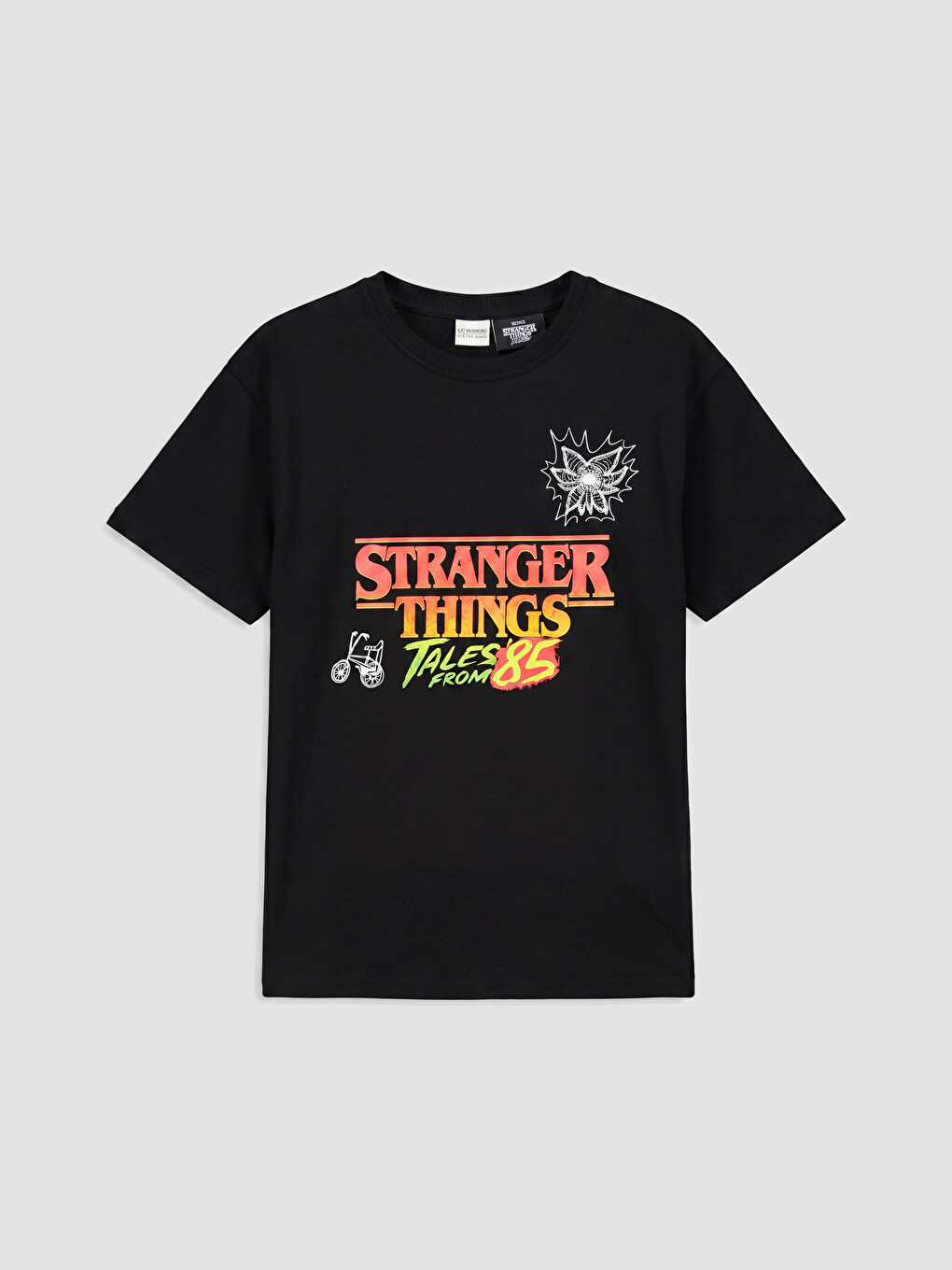 Siyah Stranger Things Baskılı Erkek Çocuk Tişört