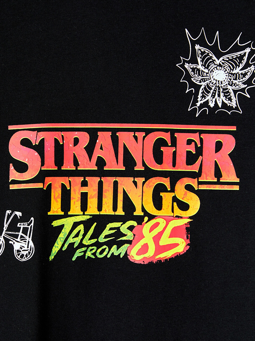 Siyah Stranger Things Baskılı Erkek Çocuk Tişört-1