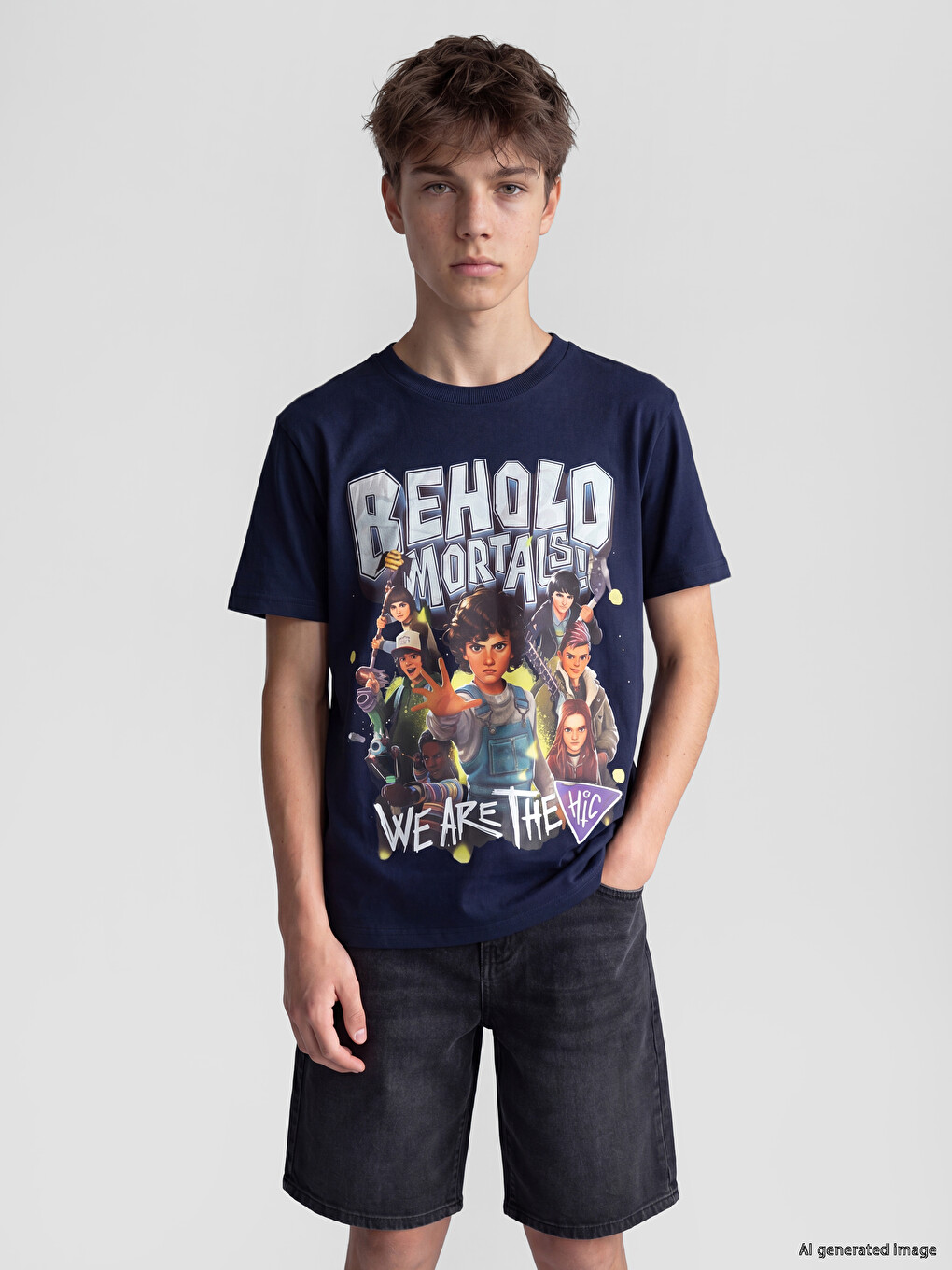 Crew Neck Stranger Things Printed Boys' T-shirt