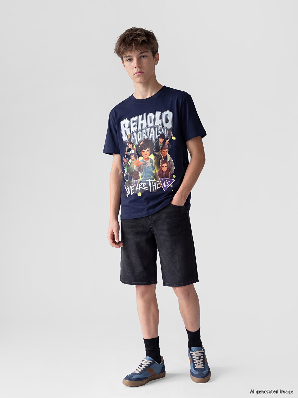 Crew Neck Stranger Things Printed Boys' T-shirt-1