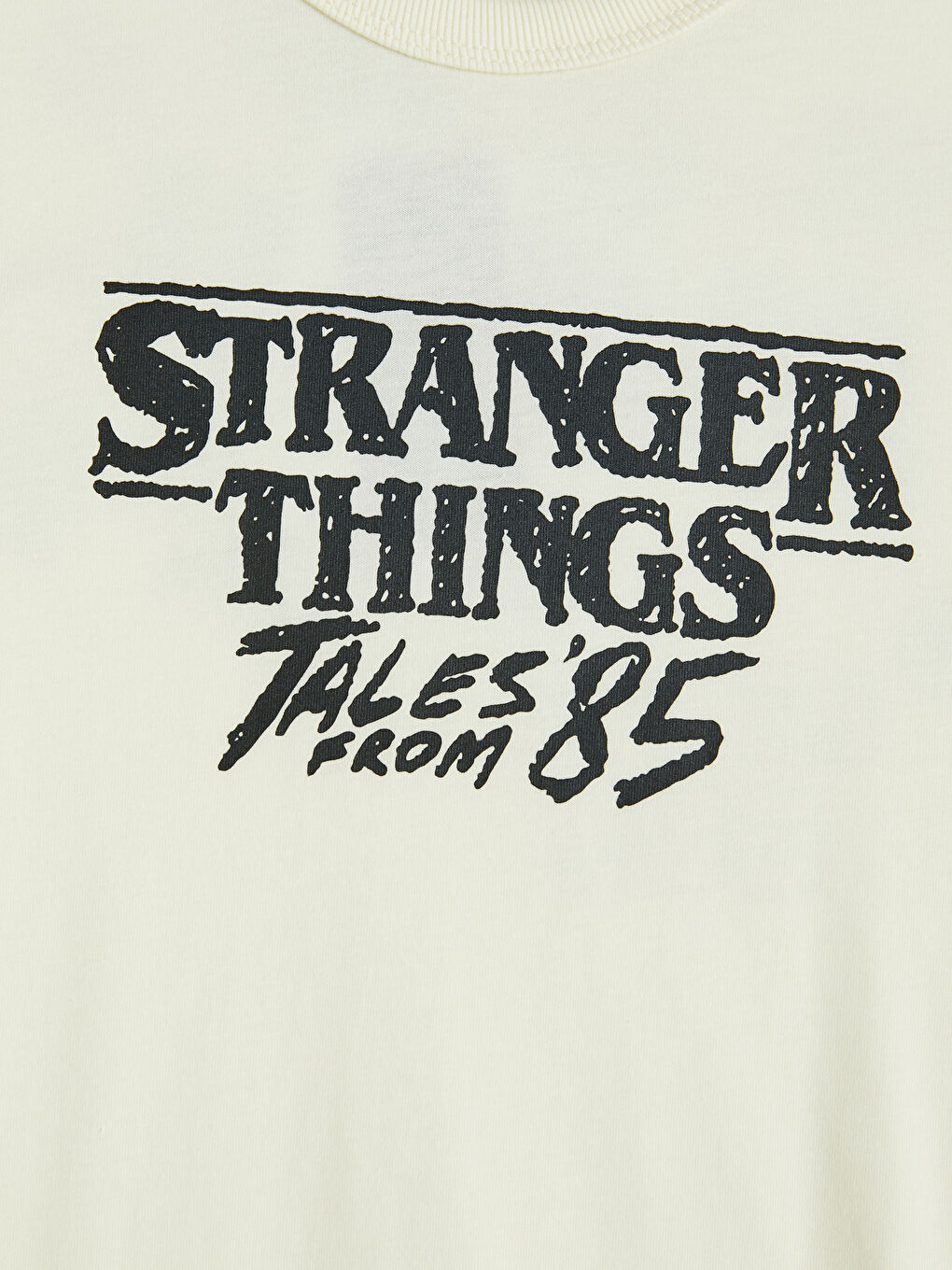 Ekru Bisiklet Yaka Stranger Things Baskılı Erkek Çocuk Tişört-3