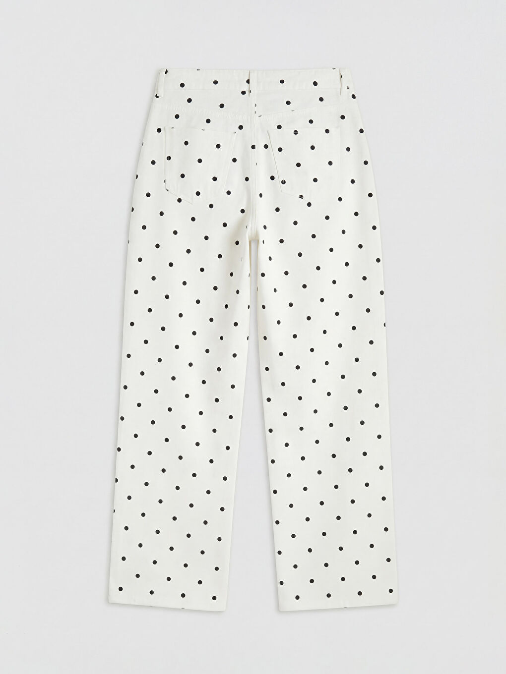 Beyaz Puantiyeli Straight Fit Kadın Jean Pantolon-1