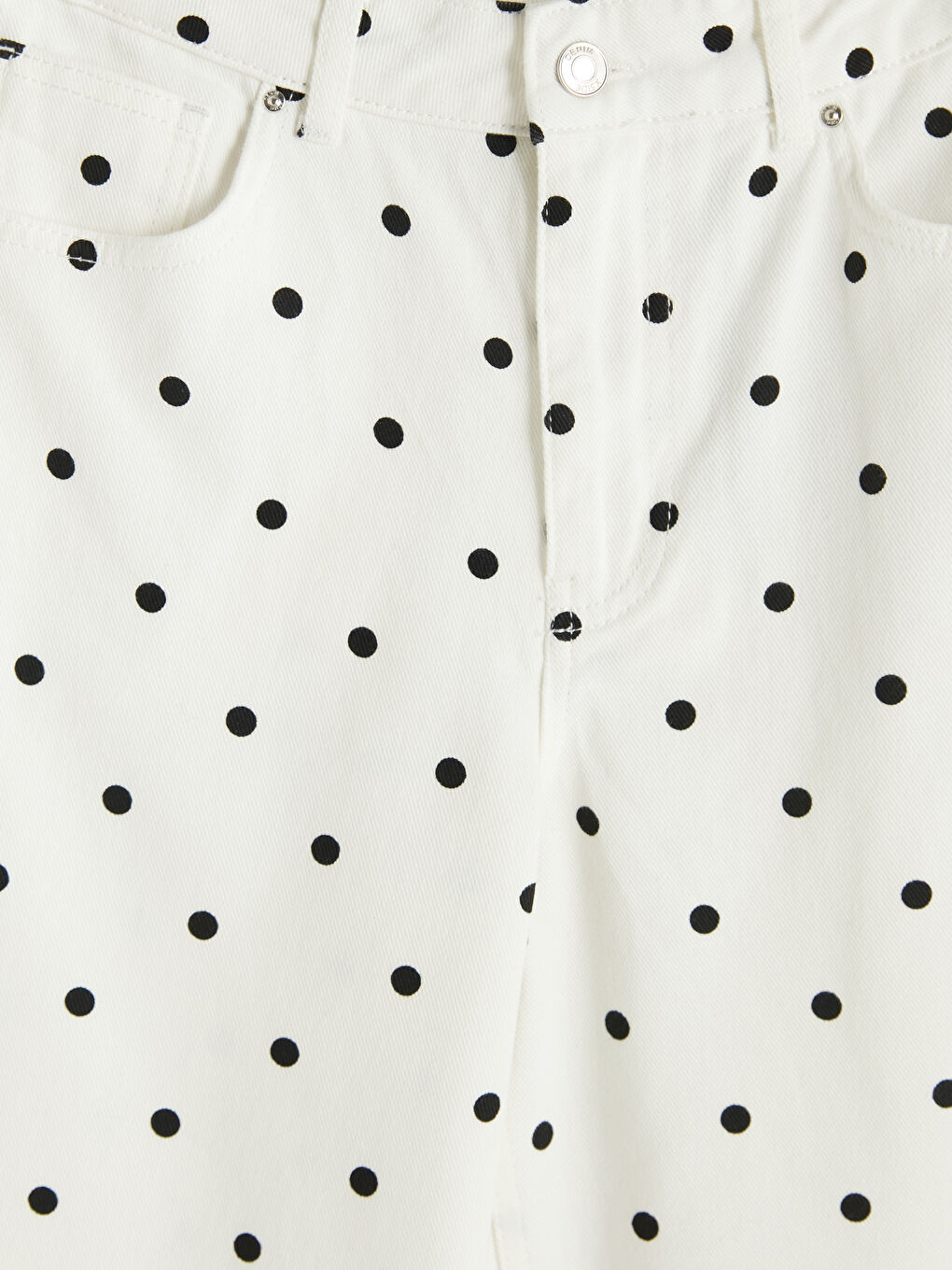 Beyaz Puantiyeli Straight Fit Kadın Jean Pantolon-2