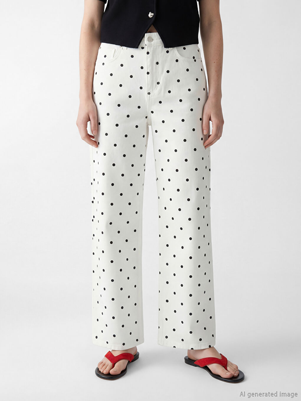 Gepunktete Damenjeans mit geradem Schnitt-1