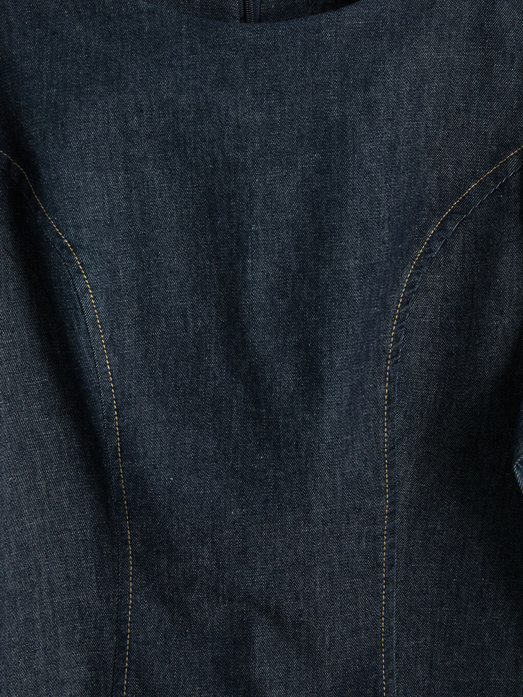 İndigo Bisiklet Yaka Balon Kollu Mini Jean Elbise-1