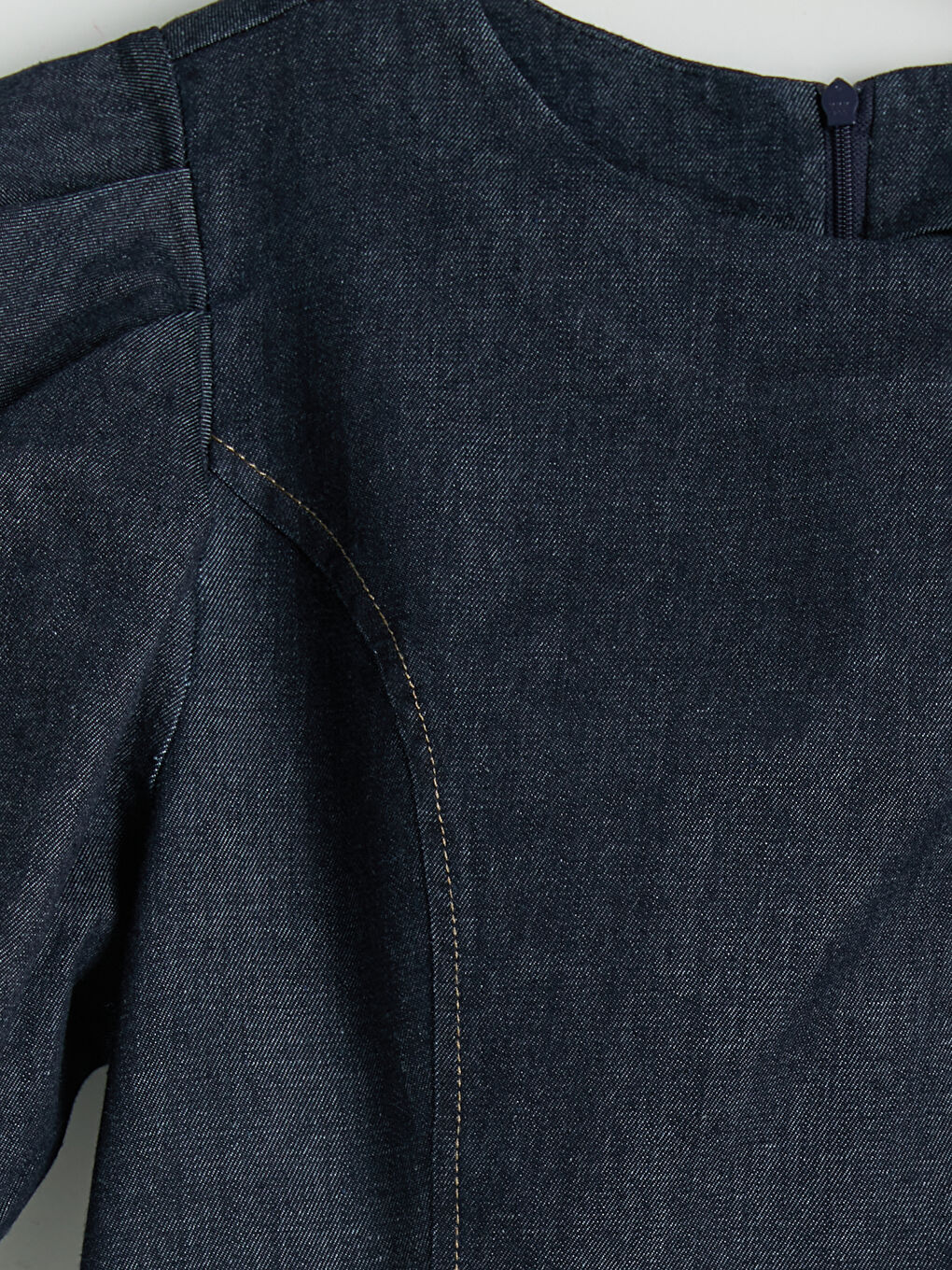 İndigo Bisiklet Yaka Karpuz Kol Mini Jean Elbise-8