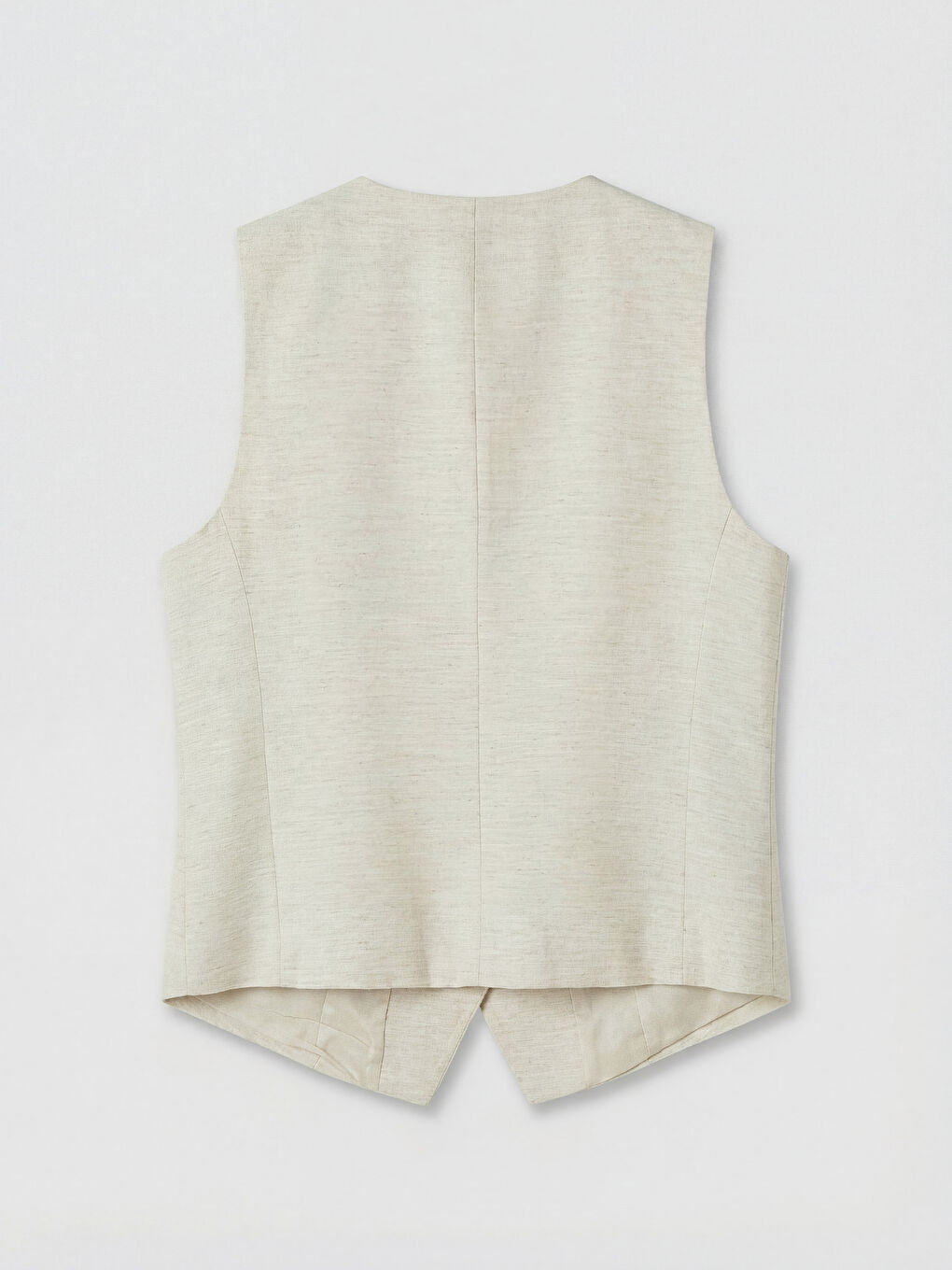 Bej V Yaka Keten Karışımlı Kadın Klasik Yelek-1