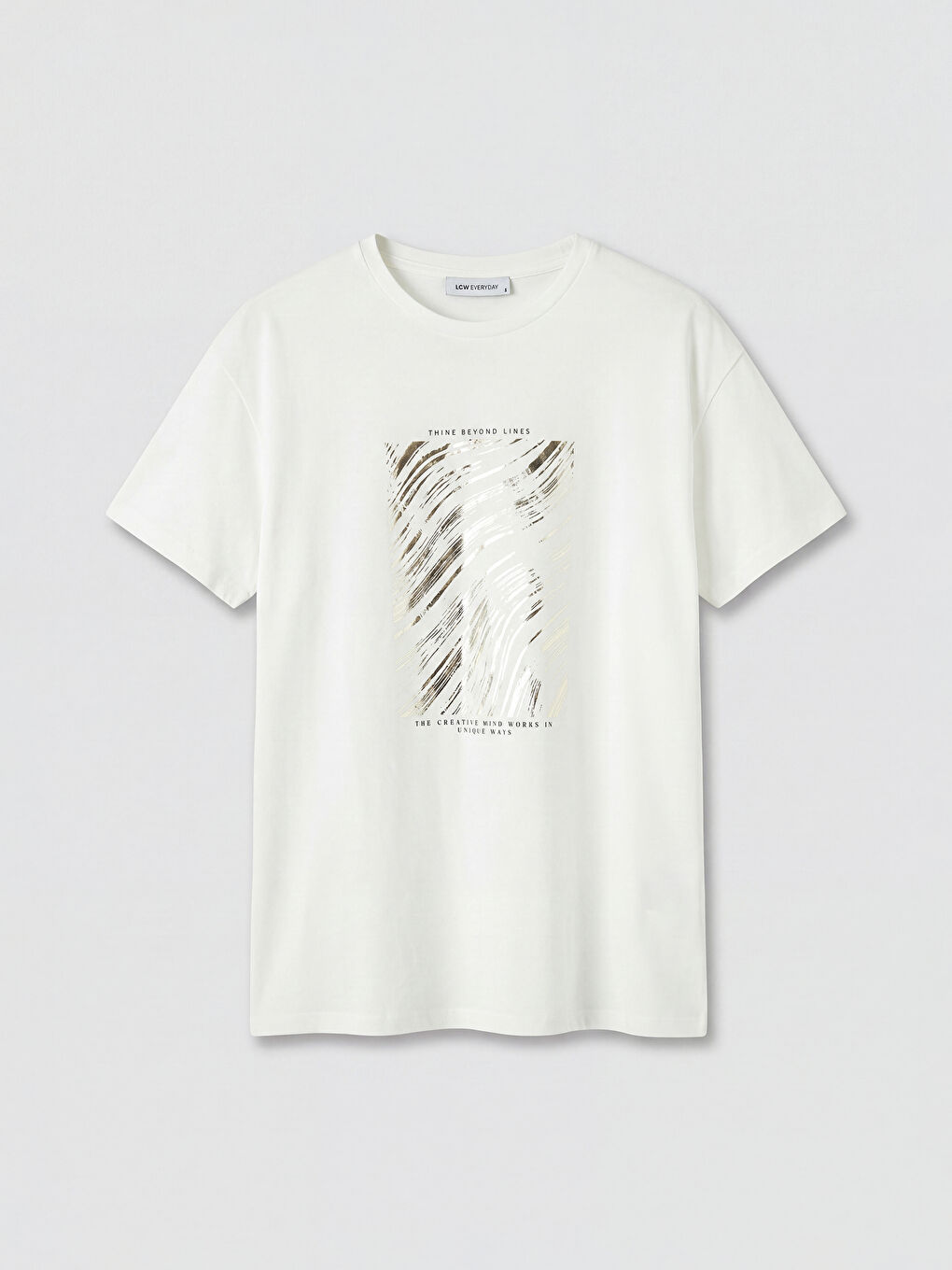 Beyaz Bisiklet Yaka Baskılı Kadın Tişört