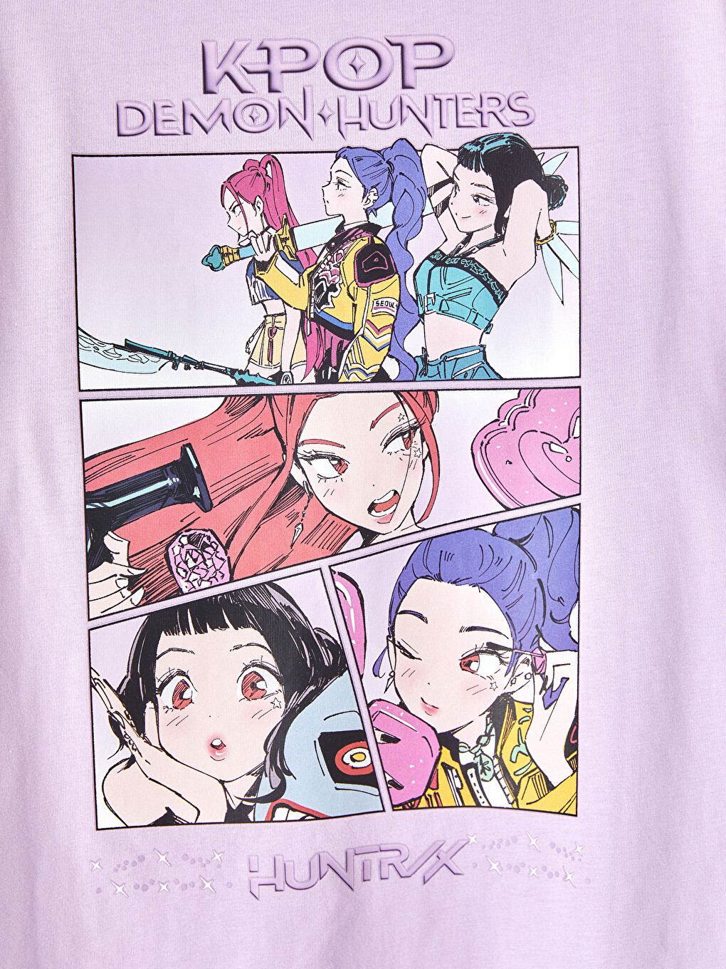 Lila K-pop Demon Hunters Baskılı Kız Çocuk Tişört-2