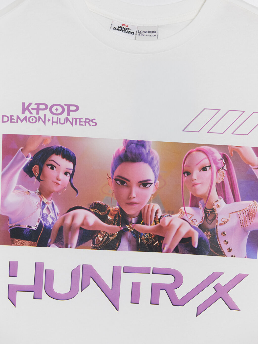 Beyaz K-pop Demon Hunters Baskılı Kız Çocuk Tişört-2