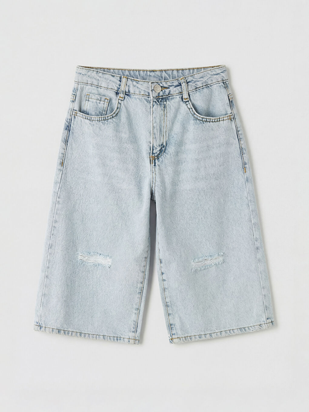 Mavi Yırtık Detaylı Kız Çocuk Şortolon