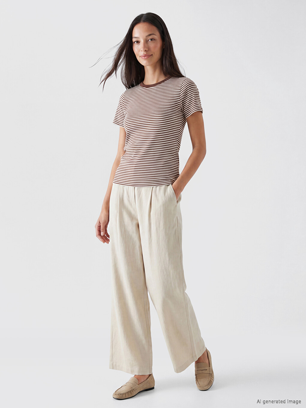 Crew Neck Striped Women's T-shirt-1