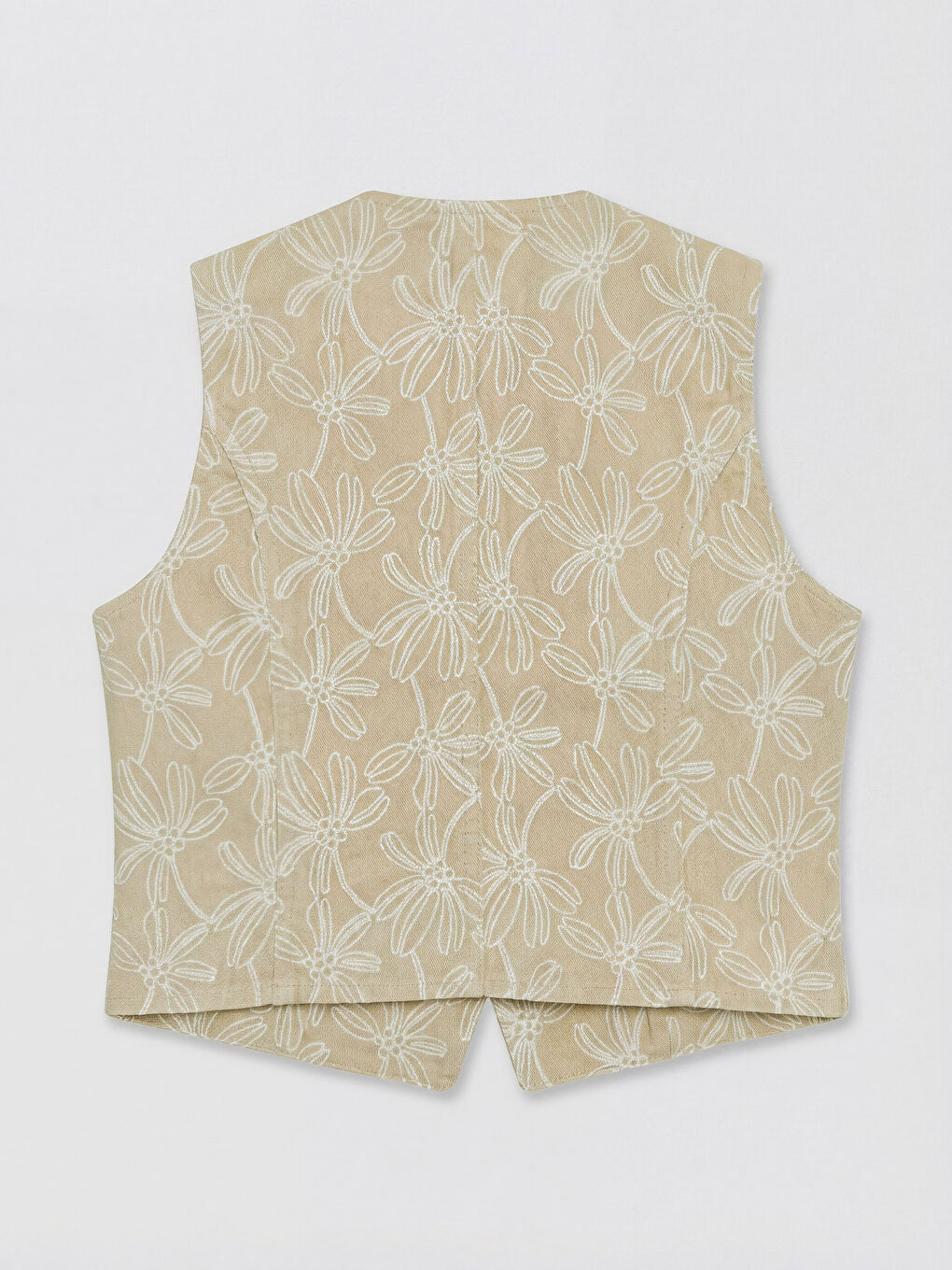 Bej V Yaka Nakışlı Kadın Jean Yelek-4