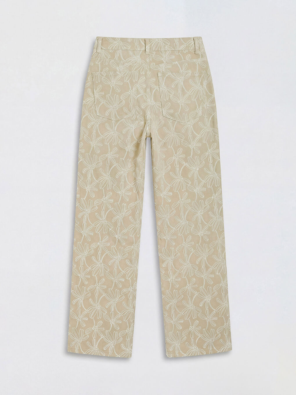 Bej Straight Fit Nakışlı Kadın Jean Pantolon-5