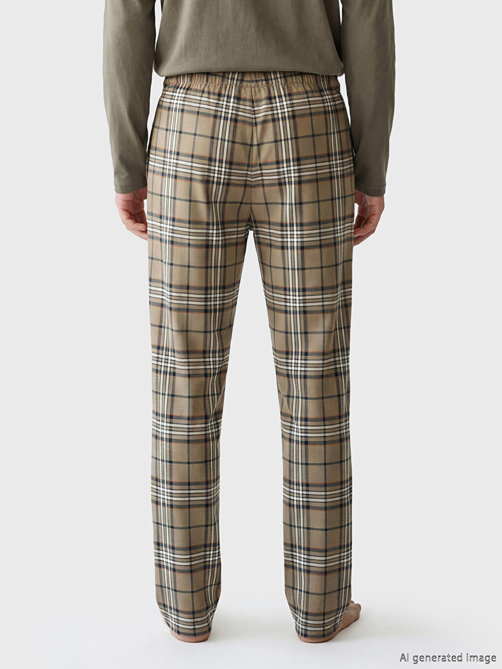 Bej Standart Kalıp Ekose Erkek Pijama Altı-3