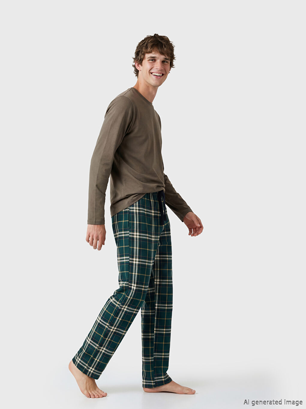 Yeşil Standart Kalıp Ekose Erkek Pijama Altı