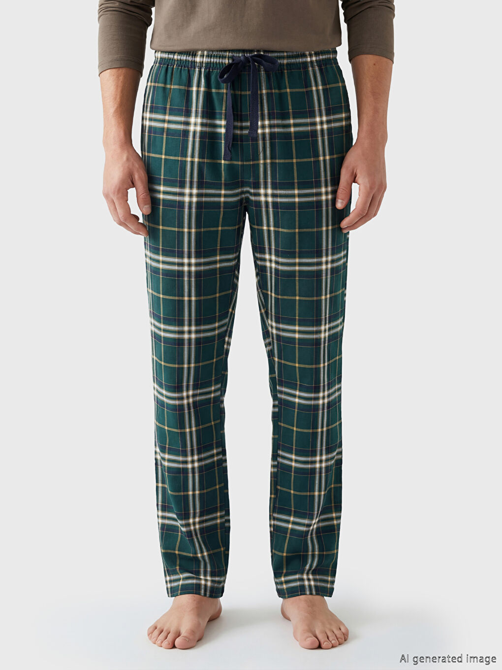 Yeşil Standart Kalıp Ekose Erkek Pijama Altı-1