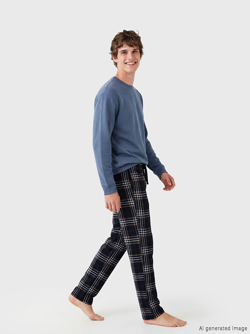 Lacivert Standart Kalıp Ekose Erkek Pijama Altı