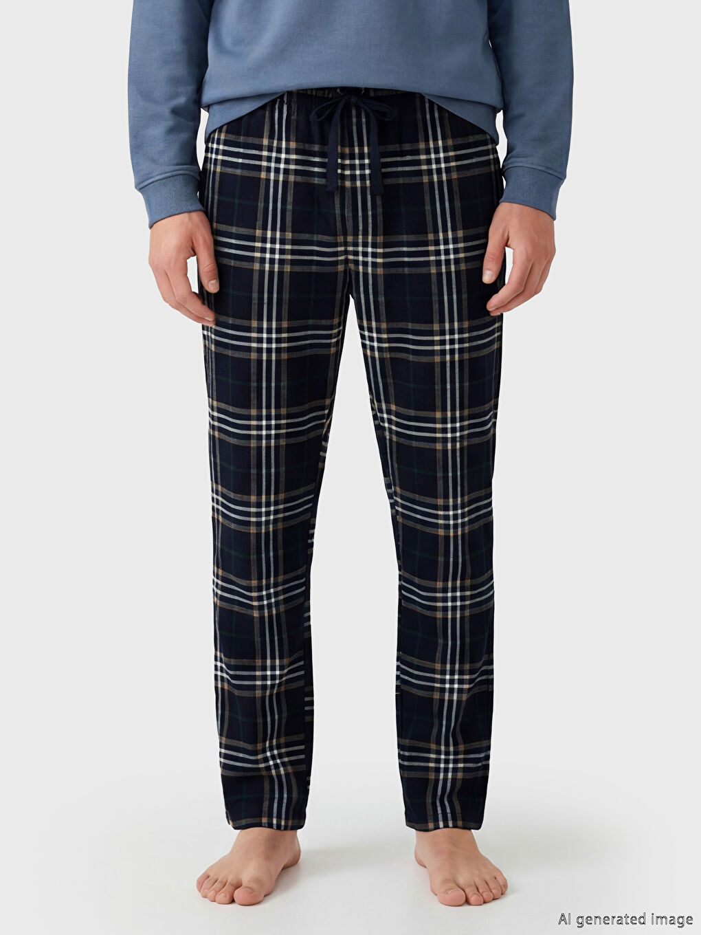 Lacivert Standart Kalıp Ekose Erkek Pijama Altı-1