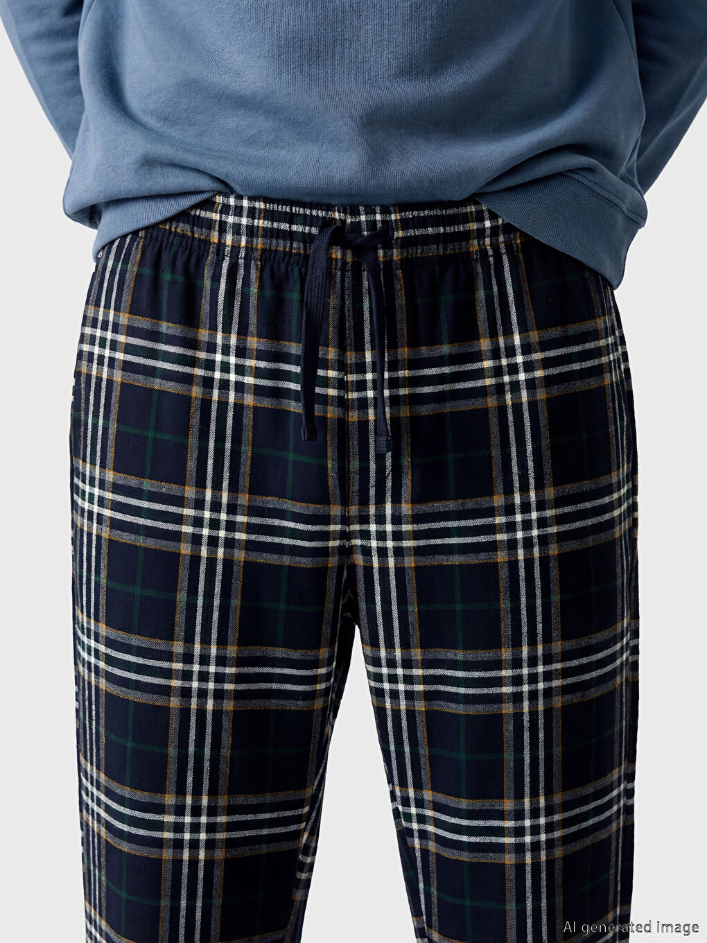 Lacivert Standart Kalıp Ekose Erkek Pijama Altı-2