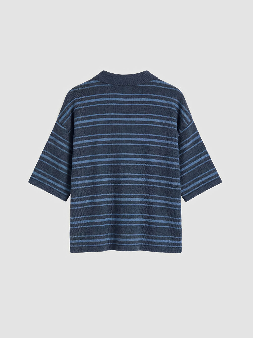 İndigo Polo Yaka Çizgili Kadın Triko Hırka-1