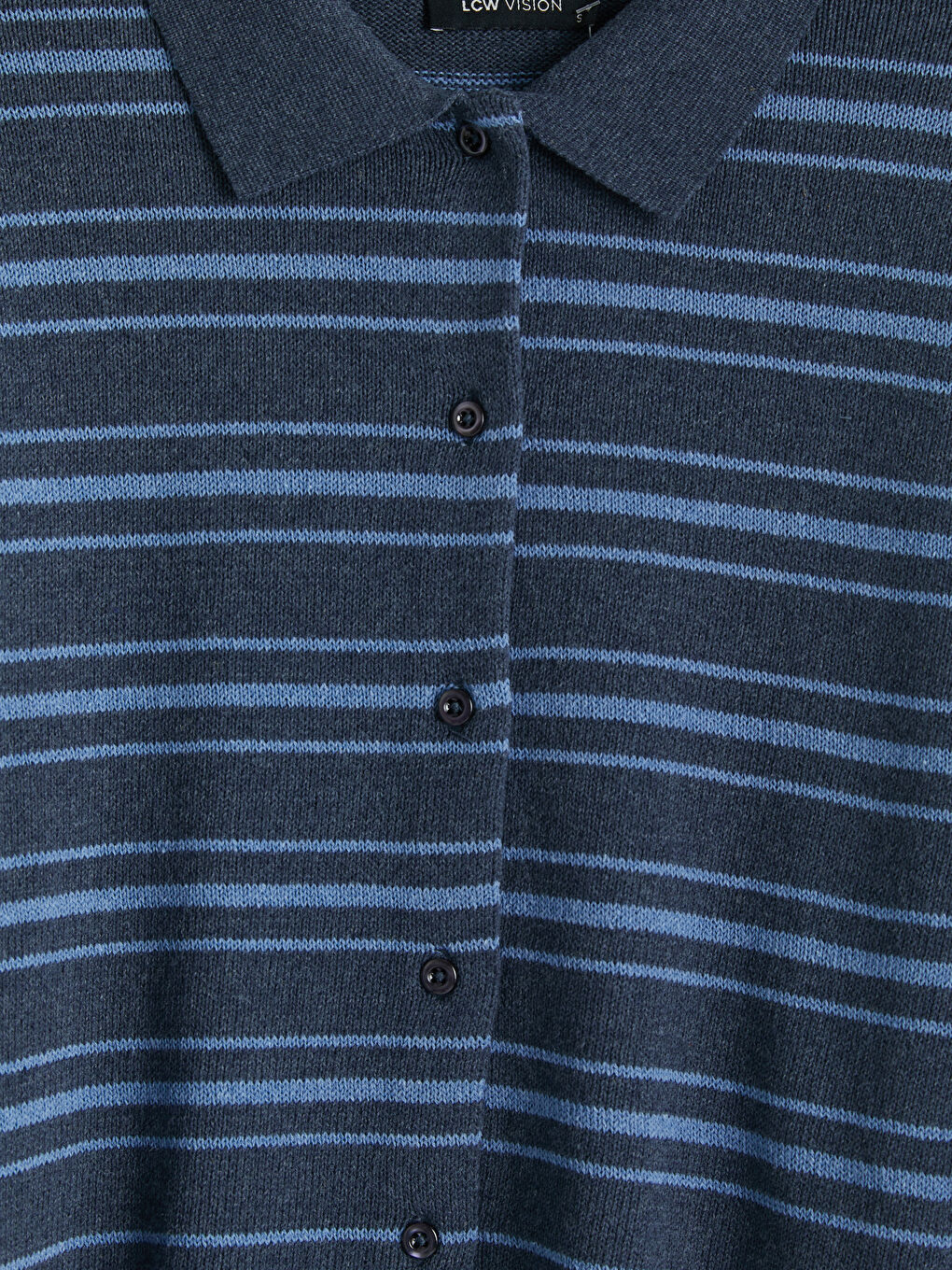 İndigo Polo Yaka Çizgili Kadın Triko Hırka-2