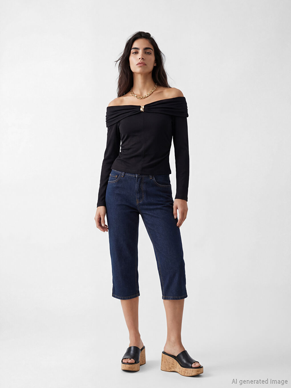 Capri din denim Slim Fit pentru femei