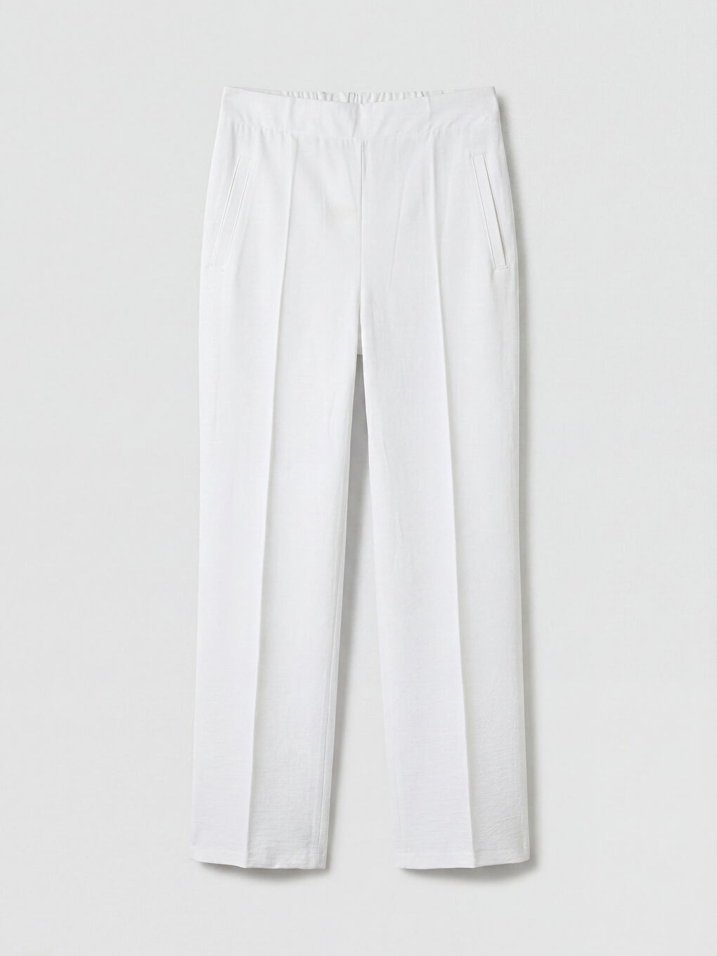 Beyaz Beli Lastikli Kadın Pantolon-4