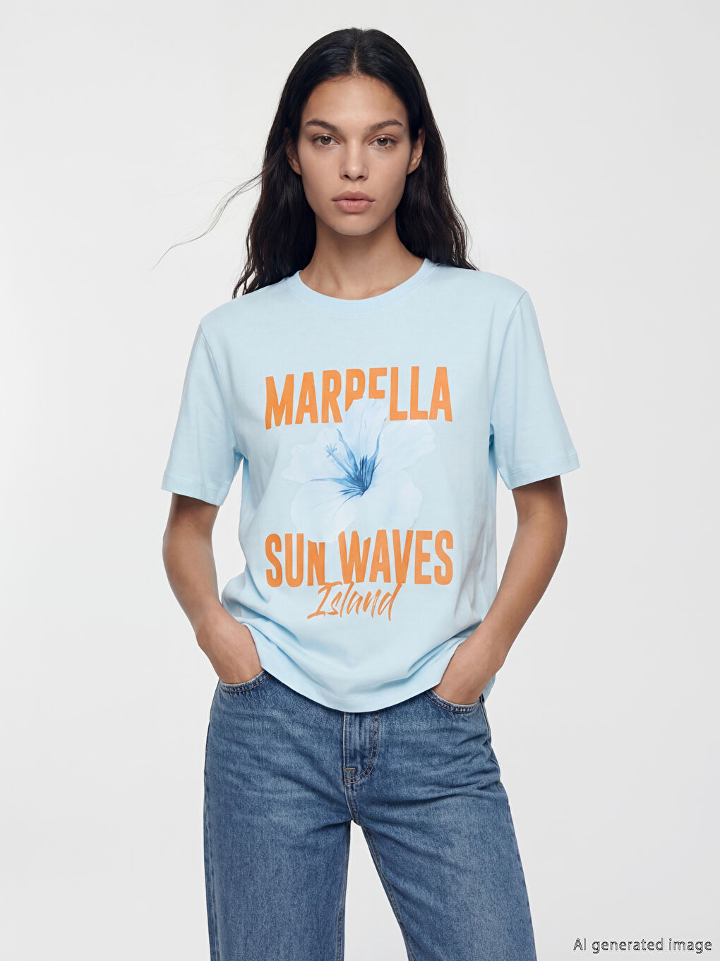 Tricou Imprimat cu Guler Rotund pentru Femei