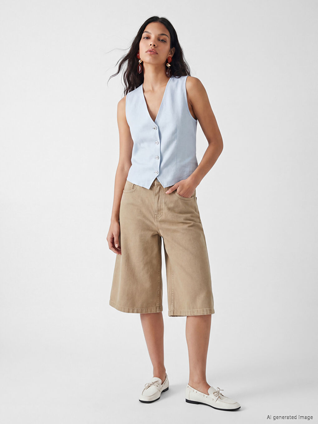 Haki Bermuda Fit Kadın Jean Şortolon