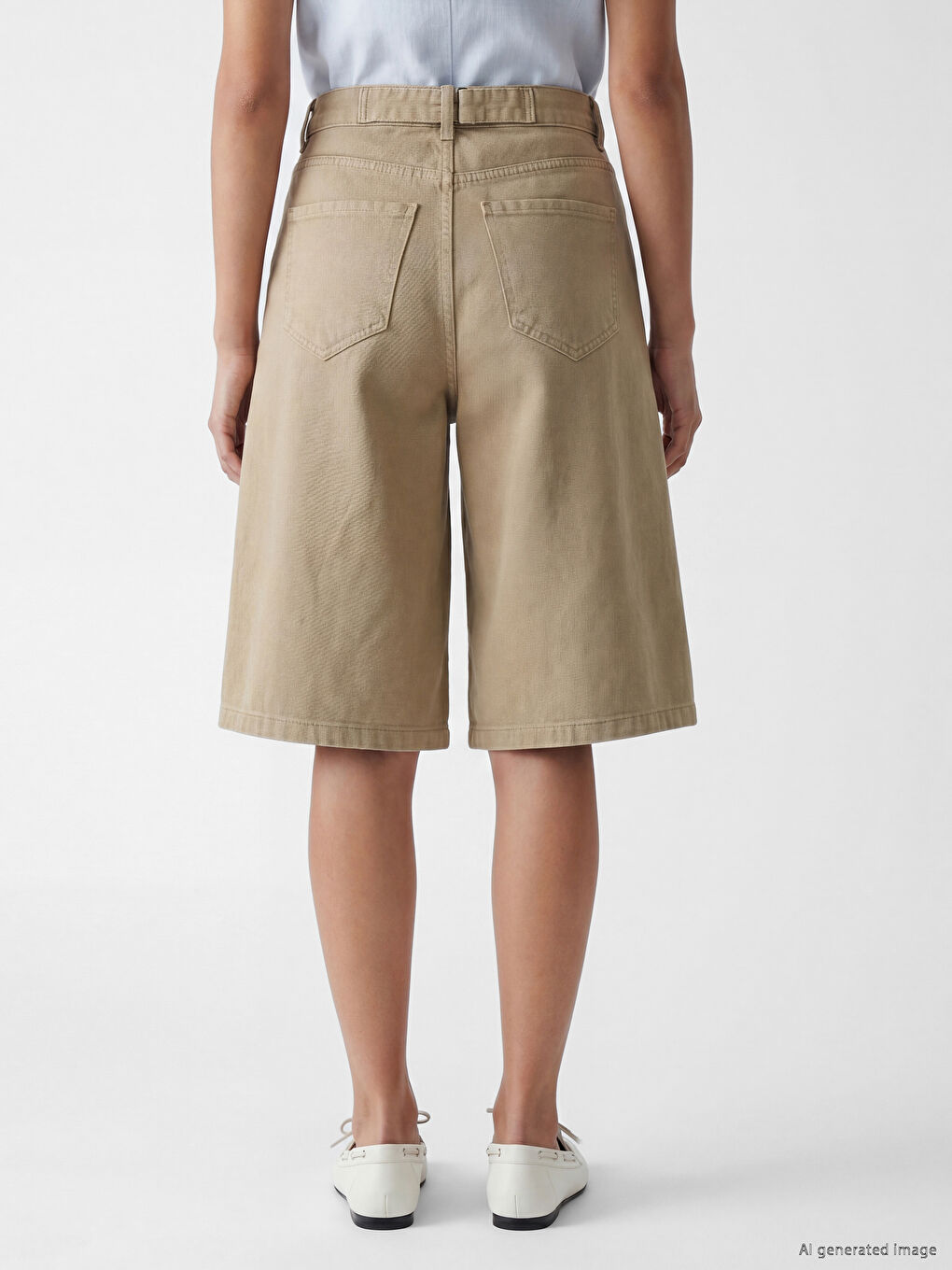 Haki Bermuda Fit Kadın Jean Şortolon-2