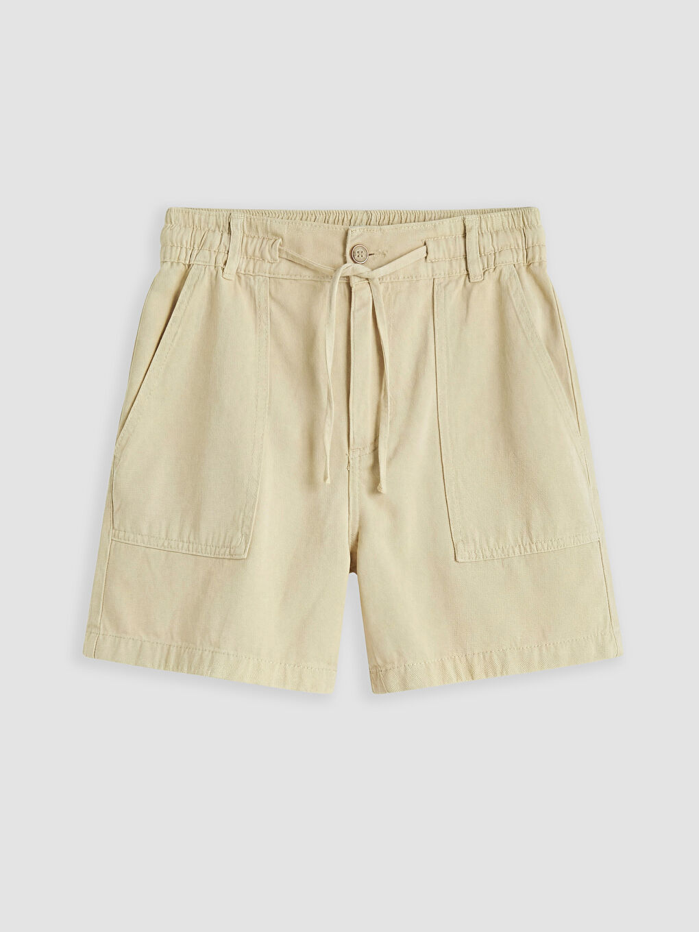 Bej Beli Lastikli Kadın Jean Şort